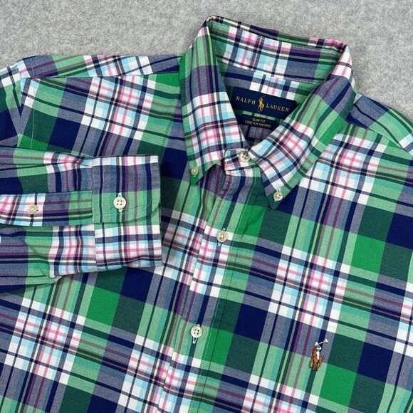 Polo Ralph Lauren Shirt Mens Large Slim Fit Madras Plaid Flesh Pony Button Down - Picture 1 of 11